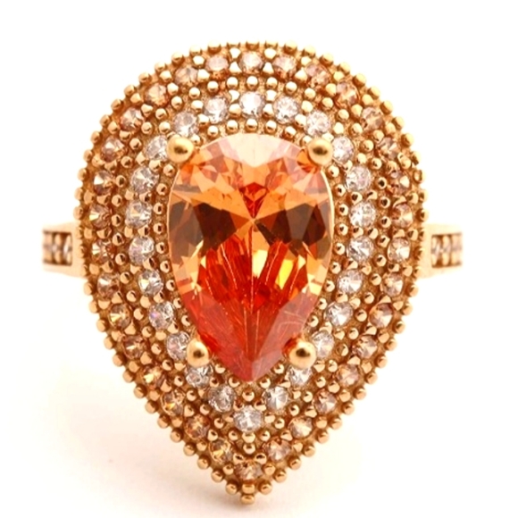 Pear Shape Honey Topaz Embellished Oval two-tone 14k RG - Picture 3 of 16